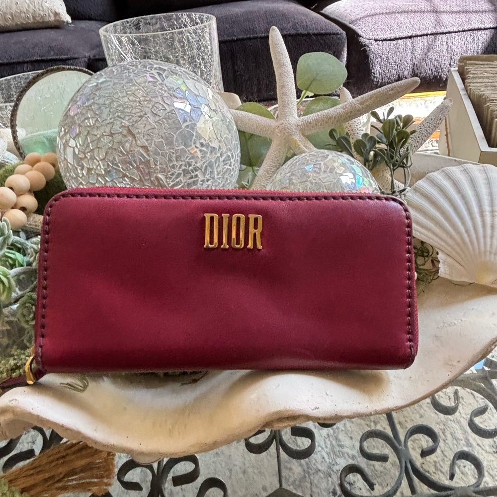 Rare! Christian Dior Leather Red long Wallet Gold iconic zippy wallet clean! - Picture 8 of 8